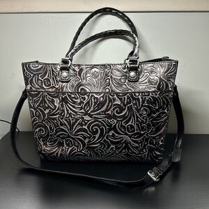 Patricia Nash Italian Leather black and grey tote bag.
